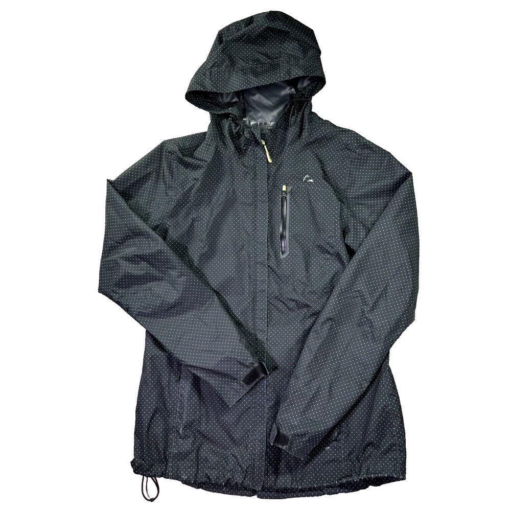 Paradox Rain Jacket Womens Small Polka Dots‎ Black Polyurethane Hooded Pockets